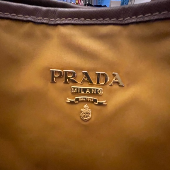 Prada Nylon Tote Saffiano Leather Tessuto Shoulder Tote Pre Loved Yellow - Picture 3 of 16